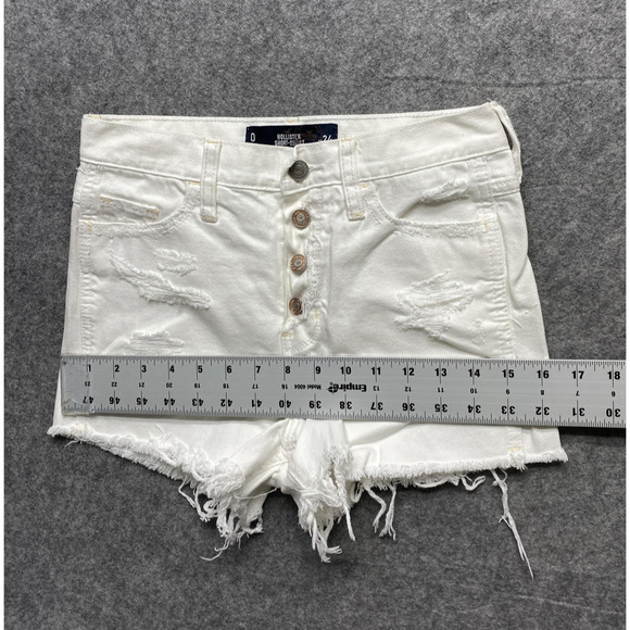 Hollister Shorts Womens 0 24 White High Rise Short-Short Distressed Denim Cutoff - Picture 3 of 11
